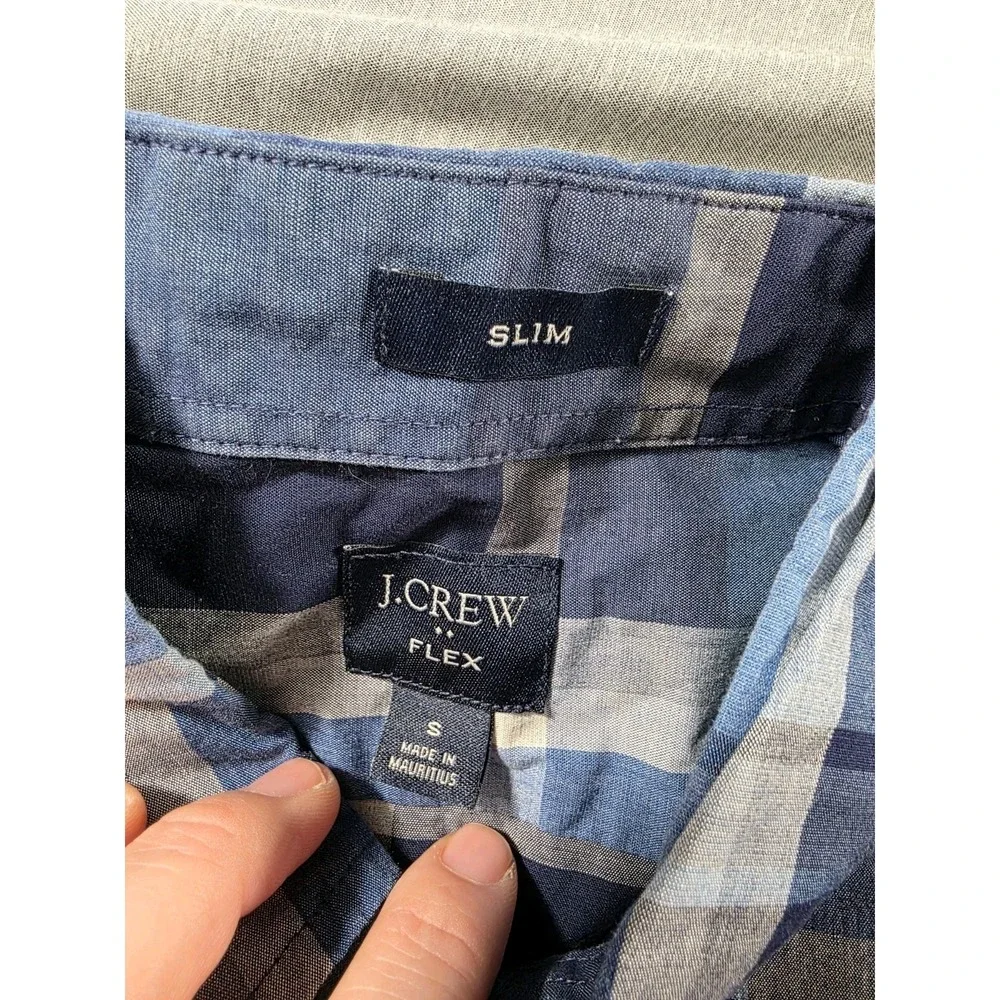 J.Crew Flex Slim Mens‎ Long Sleeve Button Up Stretch Shirt Blue Plaid Size Small